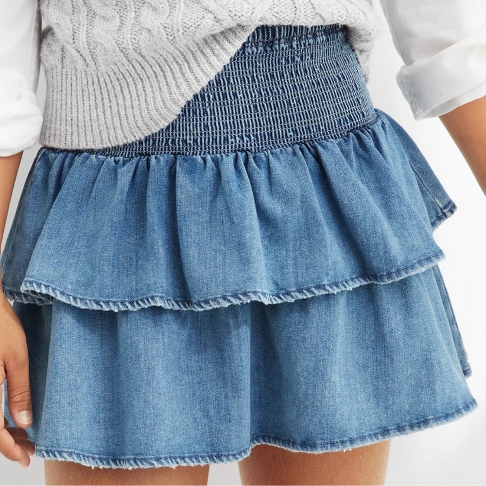 Aerie Denim Tiered Smocked Mini Skirt